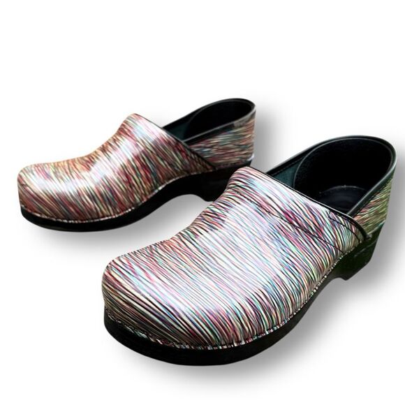 Dansko Multi Striped Professional Patent Leather Clogs Shoes EU 41 / 10.5 - 11 - Picture 3 of 15